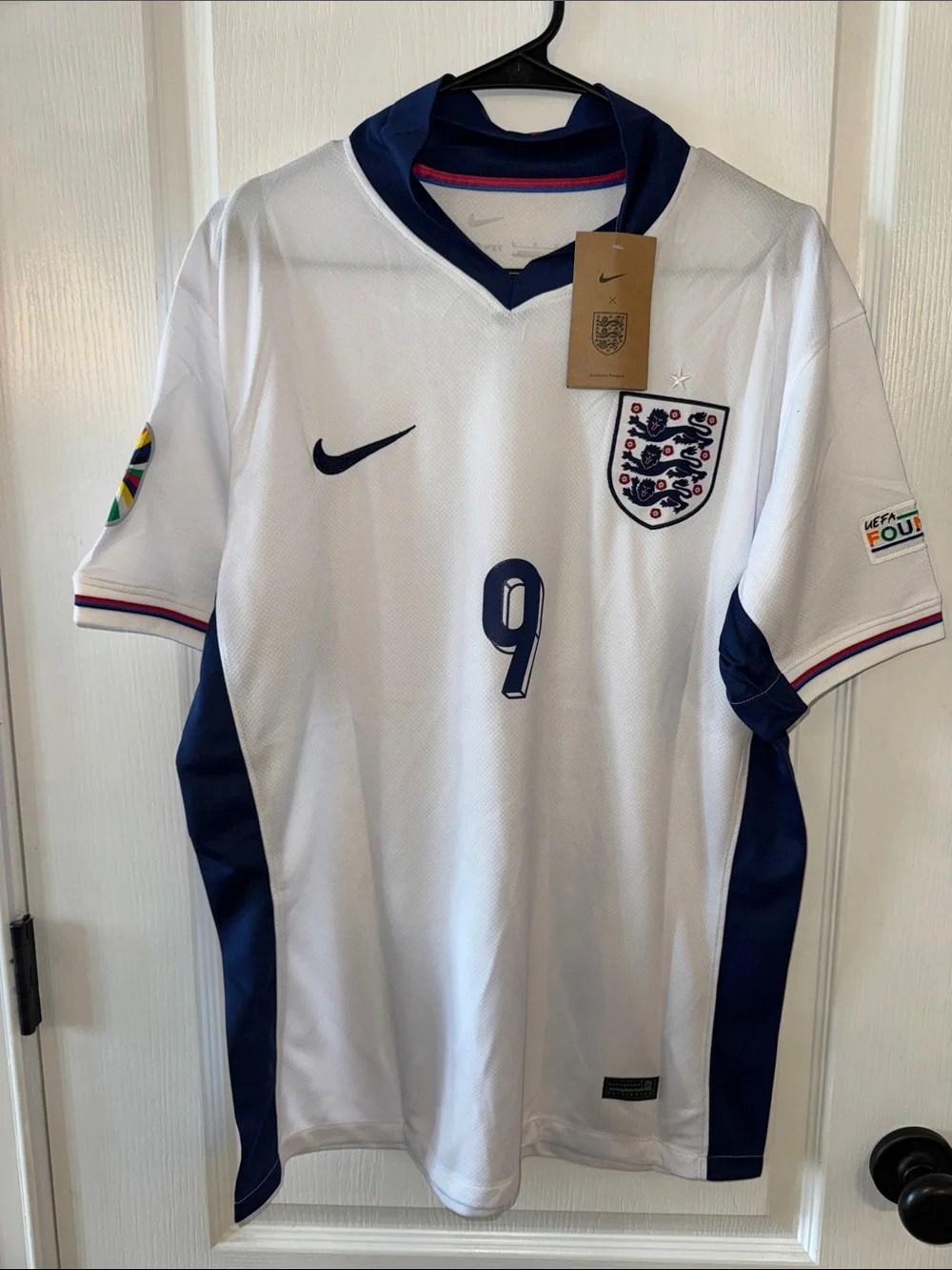 Nike England White and Navy Football Jersey #9